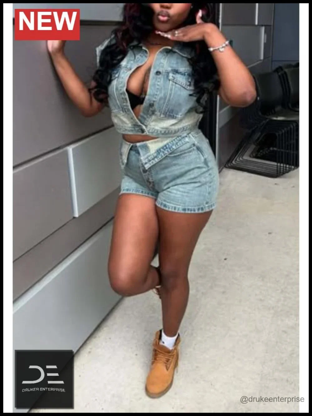 Women's 2pc Denim Shorts Set Y2K Streetwear Sleeveless